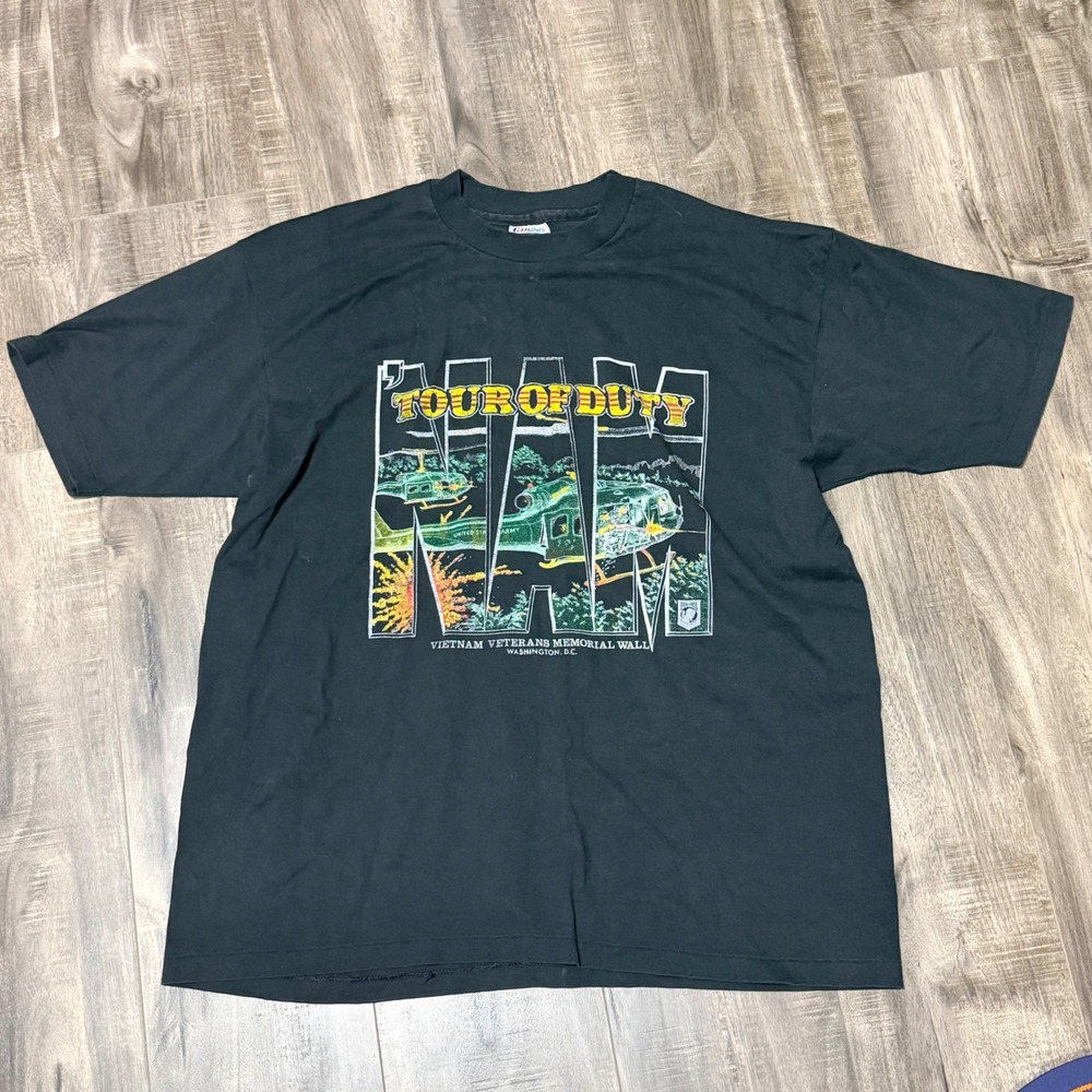 Vintage Hanes Vietnam Veterans Memorial Wall Tour of‎ Duty T-Shirt Black XXL USA